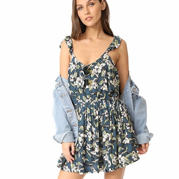 NWOT FREE PEOPLE Dear You Teal Green Floral Mini Dress Size Medium - Picture 1 of 14